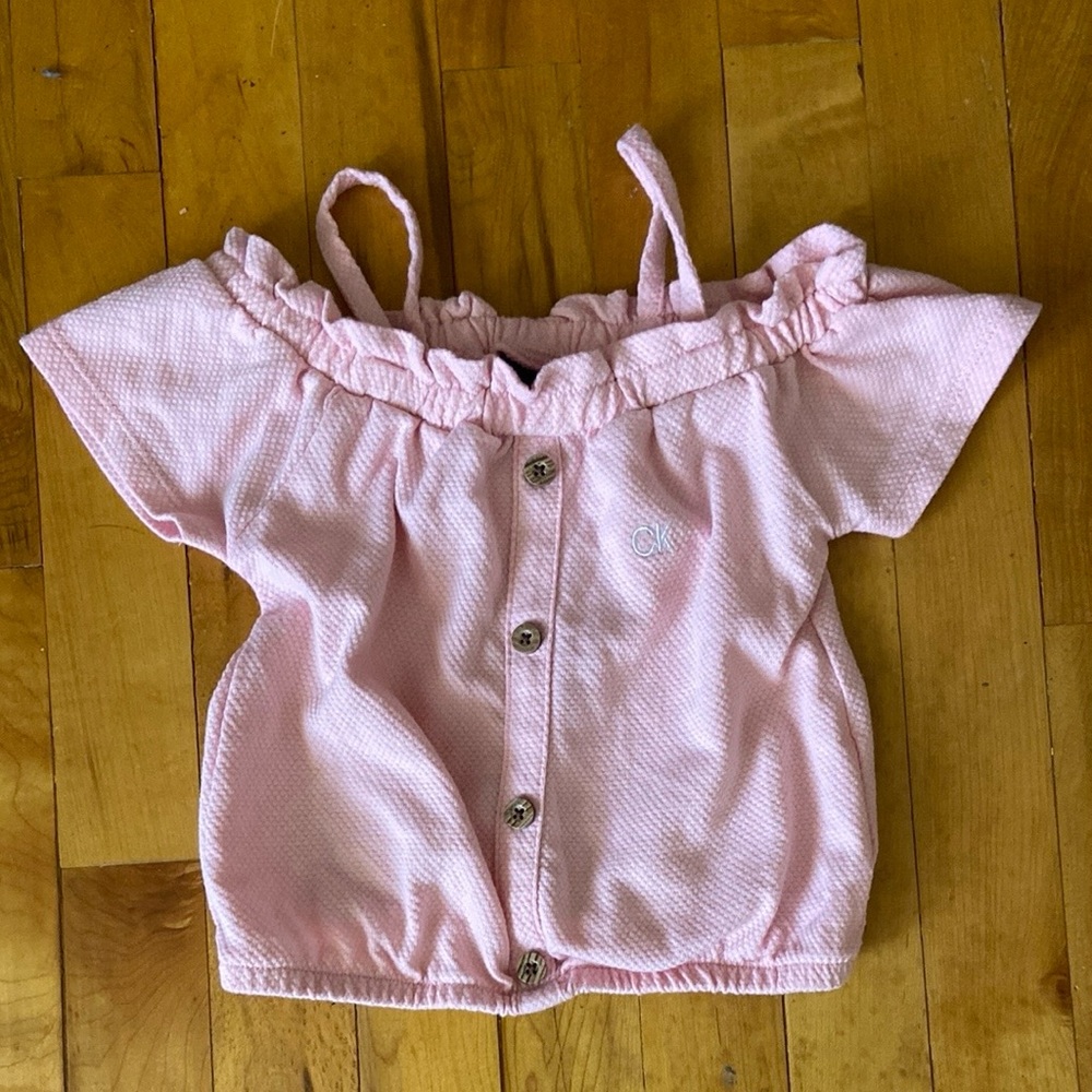 Calvin Klein Pink Off-Shoulder Button-Up Top